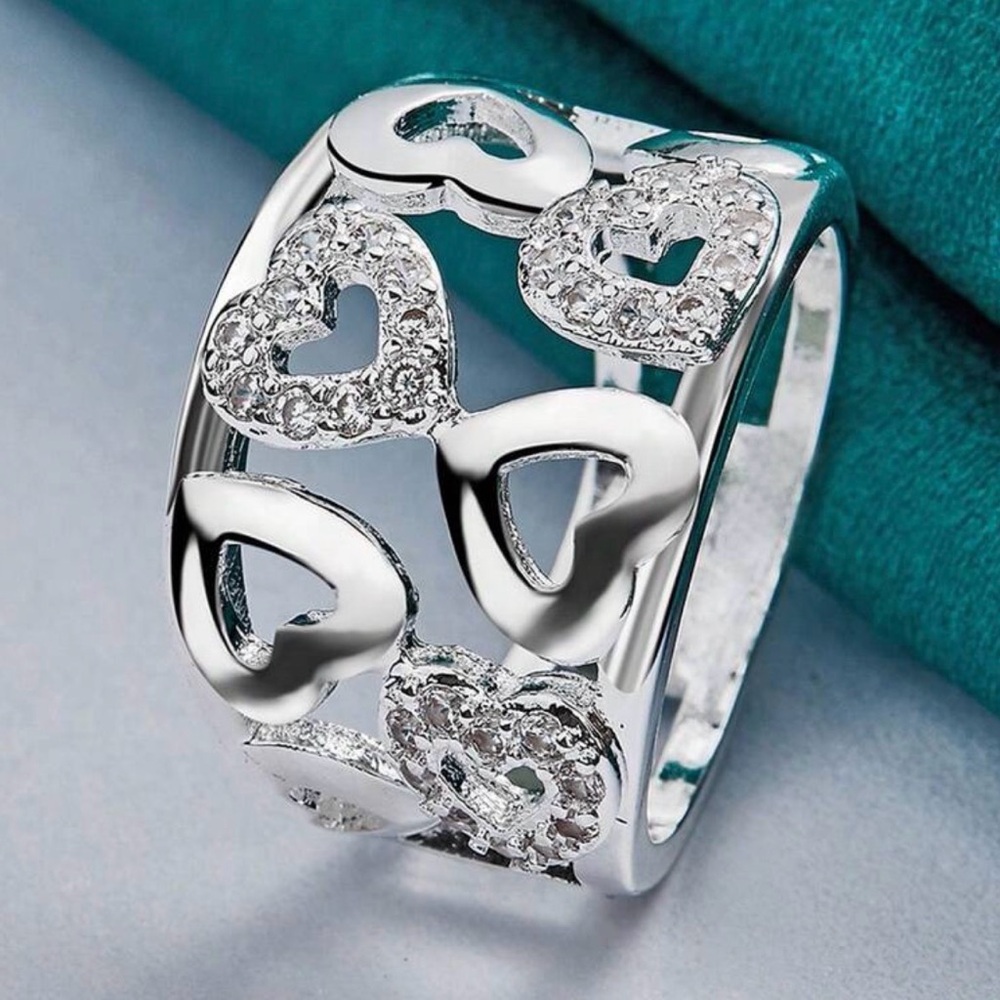 925 Sterling Silver Plated Heart Zirconia Charm Women